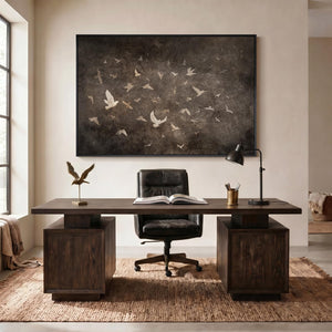 Extra Large Framed Retro Vintage Brown Bird Abstract Wall Art for Living Room