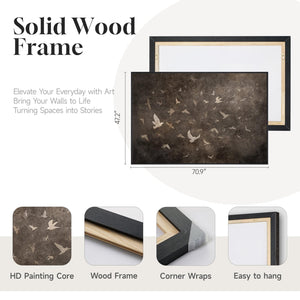 Extra Large Framed Retro Vintage Brown Bird Abstract Wall Art for Living Room