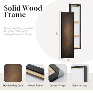 Large Framed Long Narrow Brown Abstract Moody Rustic Modern Minimalist Vertical Wall Art for Living Room
