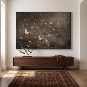 Extra Large Framed Retro Vintage Brown Bird Abstract Wall Art for Living Room