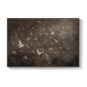 Extra Large Framed Retro Vintage Brown Bird Abstract Wall Art for Living Room