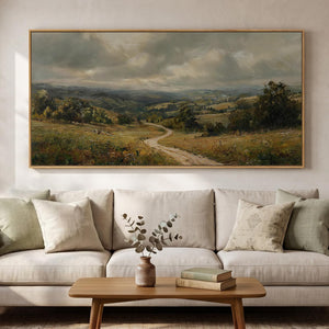Extra Large Framed Retro Neutral Vintage Rustic Farmhouse Landscape Wall Art for Living Room