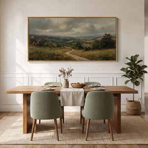 Extra Large Framed Retro Neutral Vintage Rustic Farmhouse Landscape Wall Art for Living Room