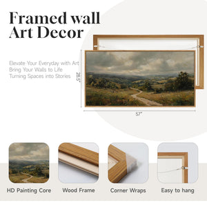 Extra Large Framed Retro Neutral Vintage Rustic Farmhouse Landscape Wall Art for Living Room