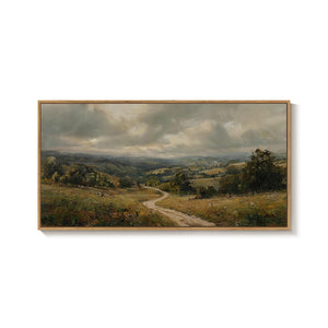 Extra Large Framed Retro Neutral Vintage Rustic Farmhouse Landscape Wall Art for Living Room