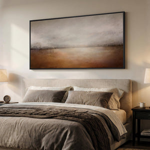 Large Framed Brown Neutral Modern Abstract Landscape Horizontal Wall Art for Living Room