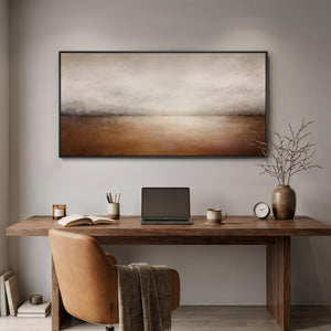 Large Framed Brown Neutral Modern Abstract Landscape Horizontal Wall Art for Living Room