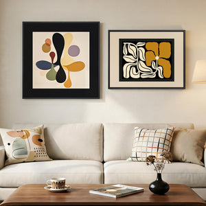 Framed Mid Century Neutral Modern Minimalist Geometric Abstract Boho Wall Art for Bedroom Set of 2