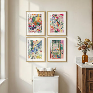 Framed 4 Piece Matisse Colorful Abstract Retro Landscape Canvas Wall Art for Bathroom