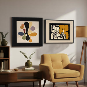 Framed Mid Century Neutral Modern Minimalist Geometric Abstract Boho Wall Art for Bedroom Set of 2