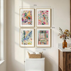 Framed 4 Piece Matisse Colorful Abstract Retro Landscape Canvas Wall Art for Bathroom