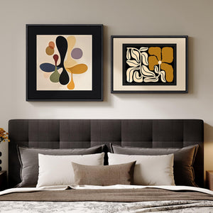 Framed Mid Century Neutral Modern Minimalist Geometric Abstract Boho Wall Art for Bedroom Set of 2