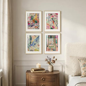 Framed 4 Piece Matisse Colorful Abstract Retro Landscape Canvas Wall Art for Bathroom