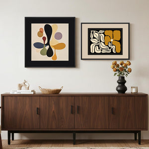 Framed Mid Century Neutral Modern Minimalist Geometric Abstract Boho Wall Art for Bedroom Set of 2