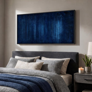 Large Framed Navy Blue Contemporary  Minimalist Abstract Vertical Wall Art for Hallway