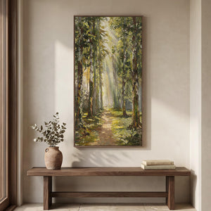 Large Framed Vintage Forest Rustic Farmhouse Landscape Vertical Wall Art for Living Room