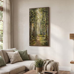 Large Framed Vintage Forest Rustic Farmhouse Landscape Vertical Wall Art for Living Room