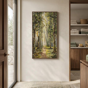 Large Framed Vintage Forest Rustic Farmhouse Landscape Vertical Wall Art for Living Room