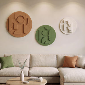 3D Textured Round Modern Minimalist Abstract Boho Geometric Wall Art for Living Room Set of 3