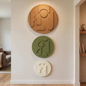3D Textured Round Modern Minimalist Abstract Boho Geometric Wall Art for Living Room Set of 3