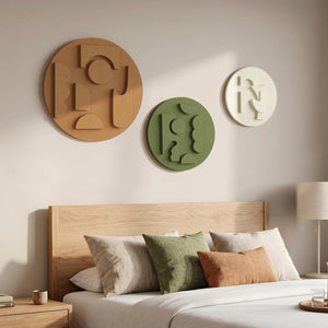 3D Textured Round Modern Minimalist Abstract Boho Geometric Wall Art for Living Room Set of 3