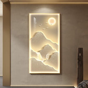 Large Framed LED Modern Luxury Mountain Landscape Vertical Wall Art for Living Room