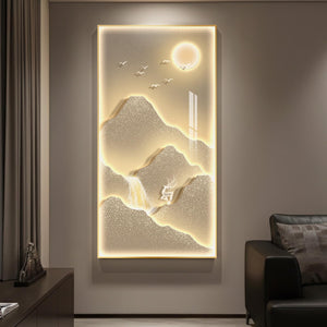 Large Framed LED Modern Luxury Mountain Landscape Vertical Wall Art for Living Room