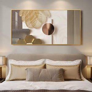 Extra Large Framed Modern Luxury Gold Wall Art for Living Room