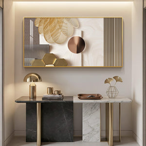 Extra Large Framed Modern Luxury Gold Wall Art for Living Room