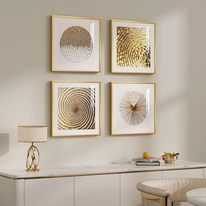 Framed Luxury Gold Modern Minimalist Abstract Geometric Wall Art Prints Set of 4 for Living Room