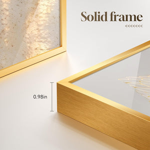Large Framed Modern Luxury White and Gold Leaf Abstract Wall Art for Living Room Set of 3