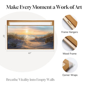 Extra Large Framed Coastal Beach Neutral Golden Sunset Canvas Wall Art for Living Room
