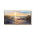 Extra Large Framed Coastal Beach Neutral Golden Sunset Canvas Wall Art for Living Room