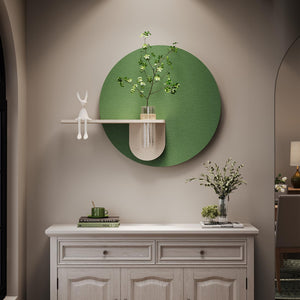 3D Textured Sage Green Round Wall Art Modern Minimalist Wall Decor with Vase for Living Room