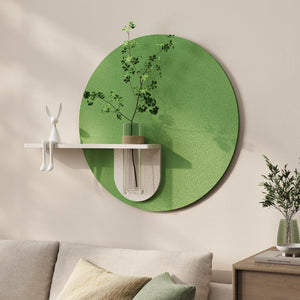 3D Textured Sage Green Round Wall Art Modern Minimalist Wall Decor with Vase for Living Room