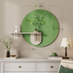 3D Textured Sage Green Round Wall Art Modern Minimalist Wall Decor with Vase for Living Room