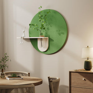 3D Textured Sage Green Round Wall Art Modern Minimalist Wall Decor with Vase for Living Room