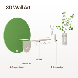 3D Textured Sage Green Round Wall Art Modern Minimalist Wall Decor with Vase for Living Room