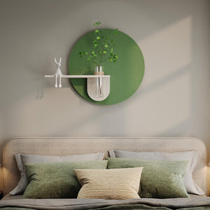 3D Textured Sage Green Round Wall Art Modern Minimalist Wall Decor with Vase for Living Room