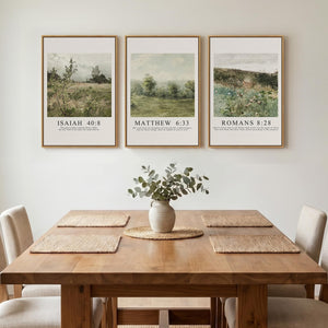 Framed Christian Bible Verse Neutral Vintage Landscape Canvas Wall Art for Living Room Set of 3
