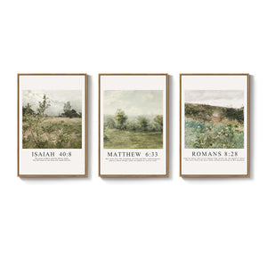 Framed Christian Bible Verse Neutral Vintage Landscape Canvas Wall Art for Living Room Set of 3