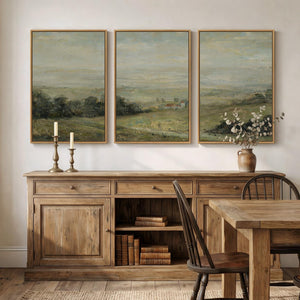 Large Framed Retro Farmhouse Rustic Vintage Landscape Wall Art for Living Room Set of 3