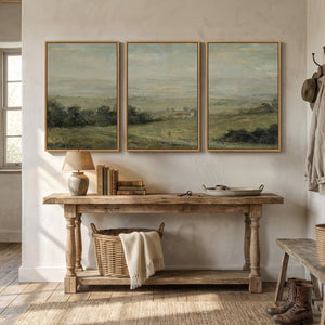 Large Framed Retro Farmhouse Rustic Vintage Landscape Wall Art for Living Room Set of 3