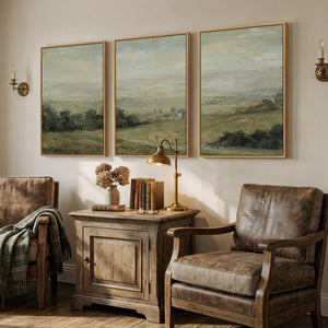 Large Framed Retro Farmhouse Rustic Vintage Landscape Wall Art for Living Room Set of 3