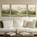 Extra Large Framed Green Nature Mountain Forest Landscape Wall Art for Living Room Set of 3