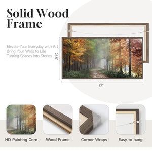 Large Framed Autumn Misty Forest Fall Landscape Wall Art for Living Room