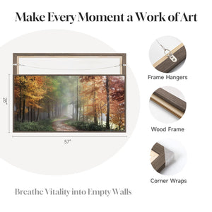 Large Framed Autumn Misty Forest Fall Landscape Wall Art for Living Room