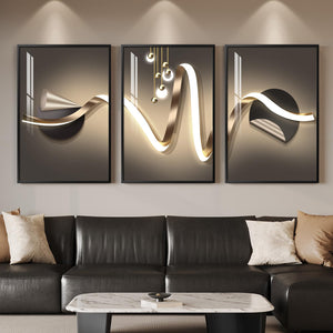 Large Framed Modern Luxury Black and Gold Contemporary Geometric Abstract Wall Art for Living Room Set of 3