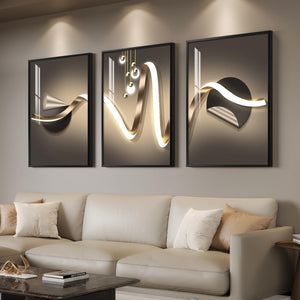 Large Framed Modern Luxury Black and Gold Contemporary Geometric Abstract Wall Art for Living Room Set of 3