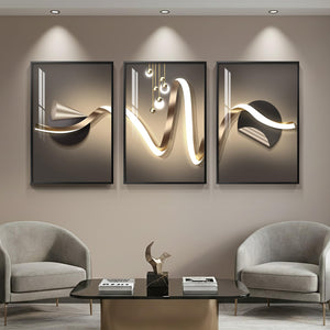 Large Framed Modern Luxury Black and Gold Contemporary Geometric Abstract Wall Art for Living Room Set of 3